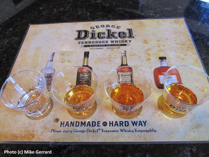 Tasting whiskies on a George Dickel Distillery Tour in Tennessee