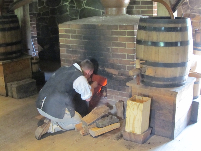 Firing the still at the George Washington Distillery at Mount Vernon in Virginia, near Washington DC.