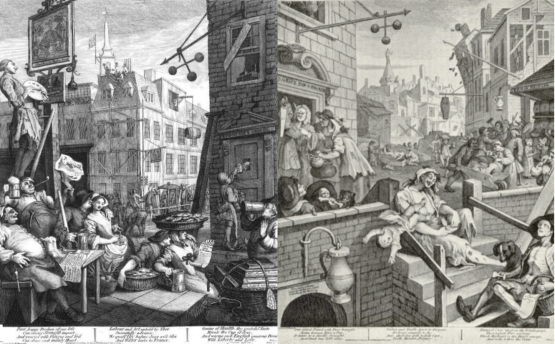 Beer Street and Gin Lane, by William Hogarth