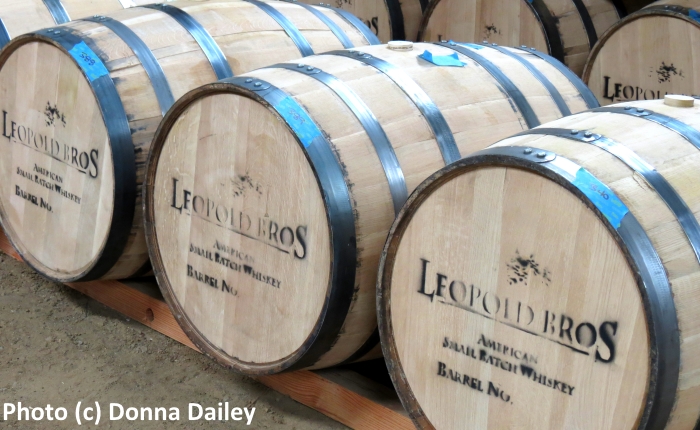 Barrels at the Leopold Brothers Distillery in Denver, Colorado, USA