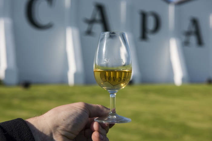 Glass of Scapa Skiren whisky at the Scapa Distillery on Orkney in Scotland