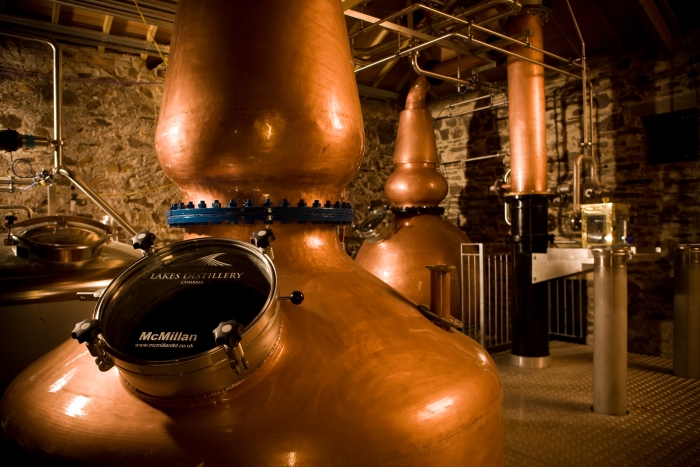 Copper stills at the Lakes Distillery in England's Lake District