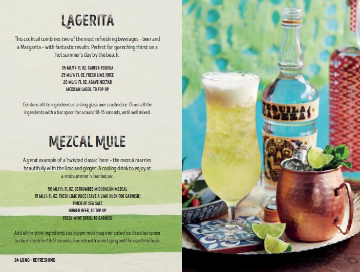 pages from the tequila and mezcal cocktail recipes book, Tequila Beyond Sunrise, by Jesse Estes