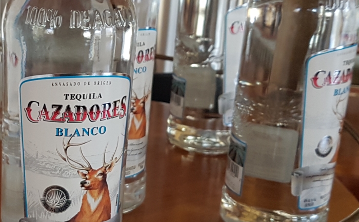 Tequila blanco bottles at the Cazadores tequila distillery in Jalisco, Mexico.