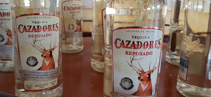 Tequila reposado bottles at the Cazadores tequila distillery in Jalisco, Mexico.