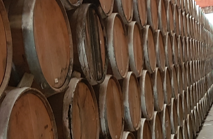 Tequila barrels being aged at the Cazadores tequila distillery in Jalisco, Mexico.