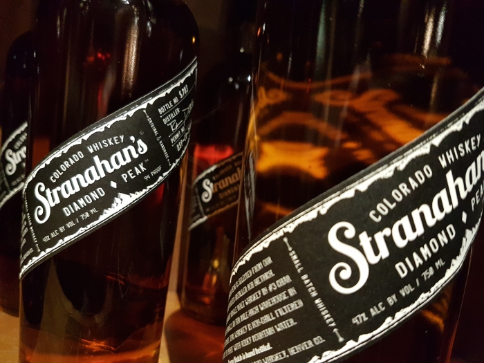 Labels on bottles at Stranahan's Whiskey Distillery in Denver, Colorado