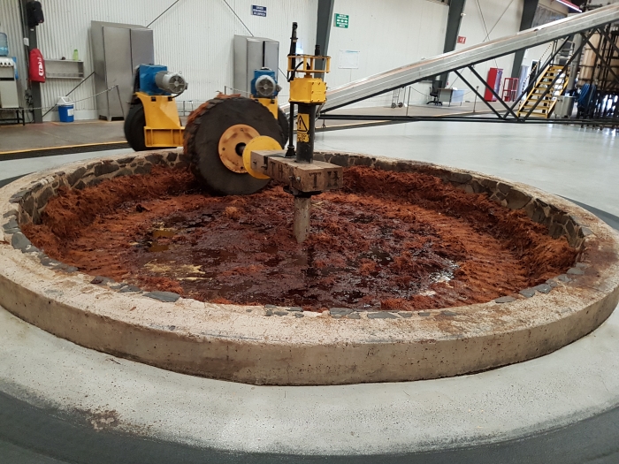 The Tahona Maceration Process seen on a tour of the Patron Tequila Distillery