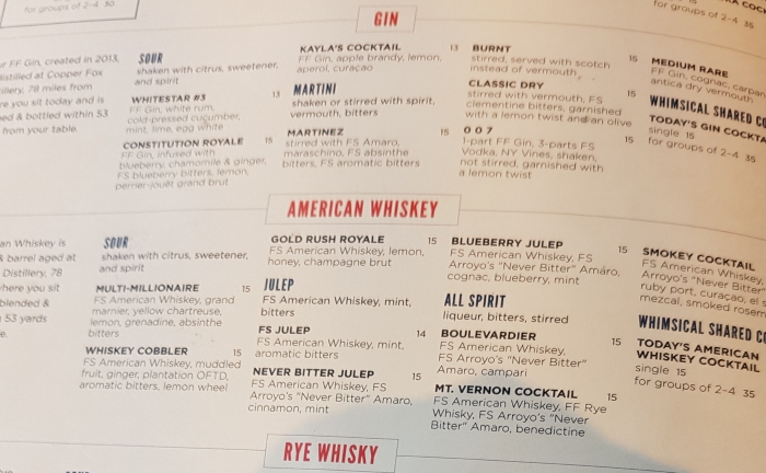 A Small Part of the Cocktail Menu at the Farmers and Distillers Restaurant and Distillery in Washington DC
