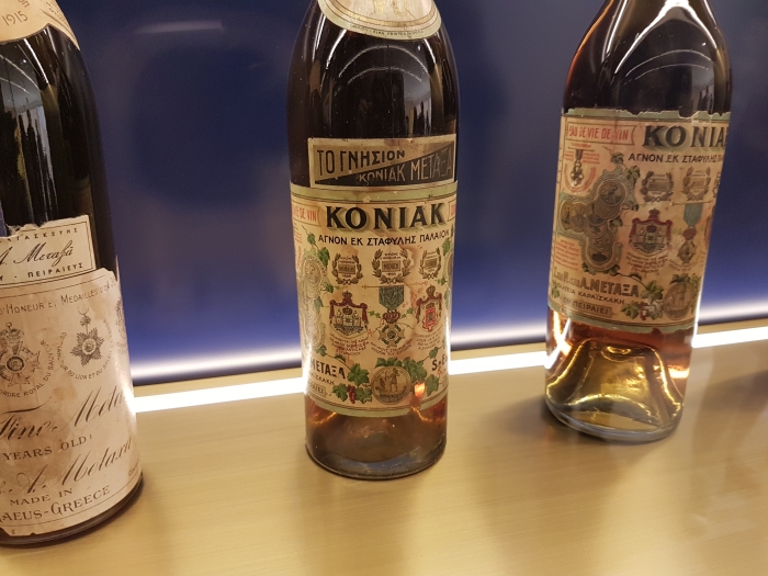 Old bottles of Metaxa as cognac, or koniak, at the Metaxa distillery in Athens, Greece