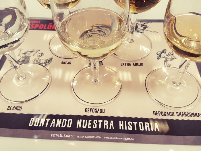 Tasting glasses at the Espolon tequila distillery in Jalisco, Mexico
