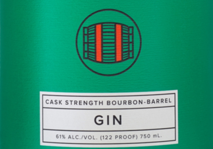 Detail from the label of a bottle of Tommyrotter Cask strength bourbon-barrel gin