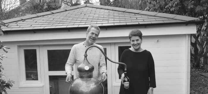 Mr and Mrs Kamm of Mr Kamm's gin, being reviewed by Travel Distilled
