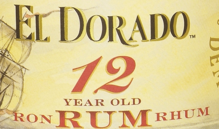 Detail from the label of a bottle of El Dorado demerara rum from Guyana