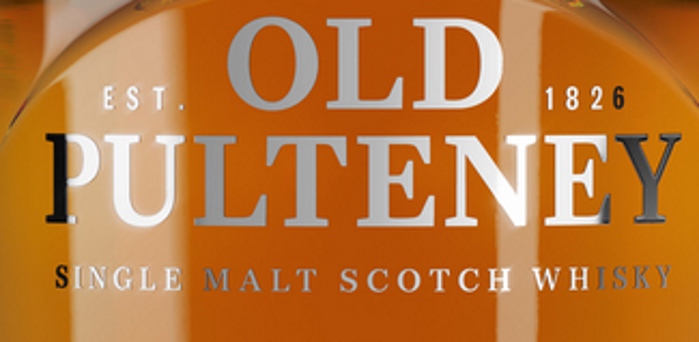 Detail from a bottle of Old Pulteney 25-year-old Scottish whisky