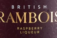 Detail from the label of A bottle of British Framboise raspberry liqueur