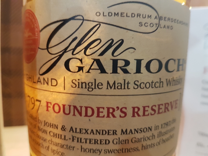 A bottle of Founder's Reserve whisky at the Glen Garioch distillery in Aberdeenshire in Scotland