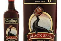 A bottle of Gosling's Black Seal Bermuda Black Rum alongside the label