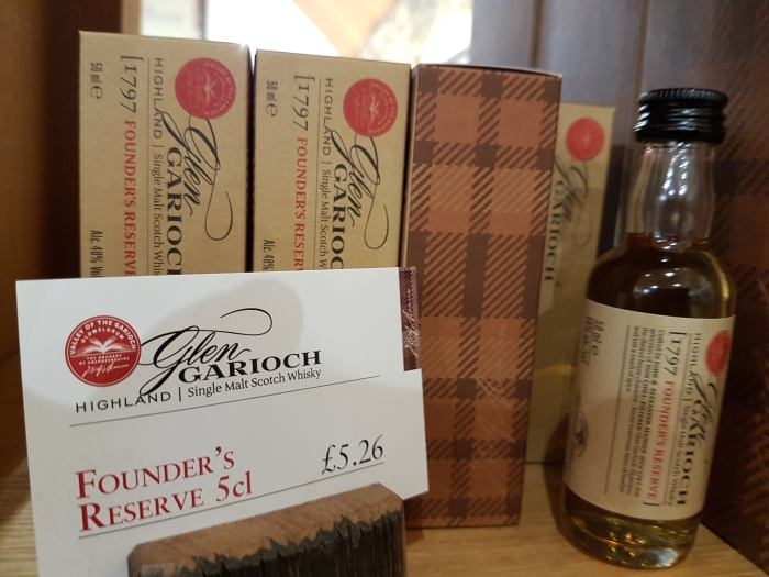 A miniature bottle of Founder's Reserve whisky at the Glen Garioch distillery in Aberdeenshire in Scotland