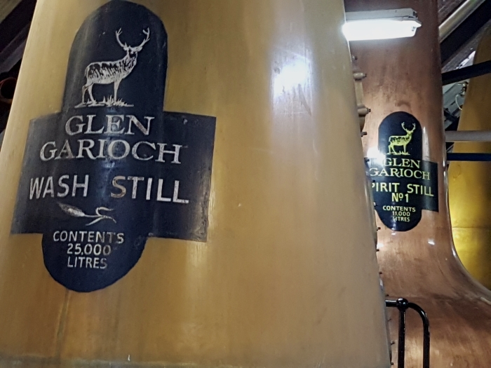 Whisky stills at the Glen Garioch distillery in Aberdeenshire in Scotland