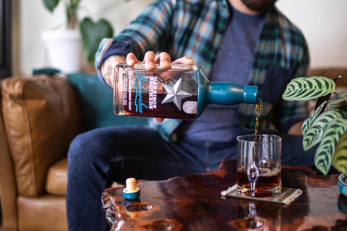 Pouring a glass of Balmorhea Texas Bourbon