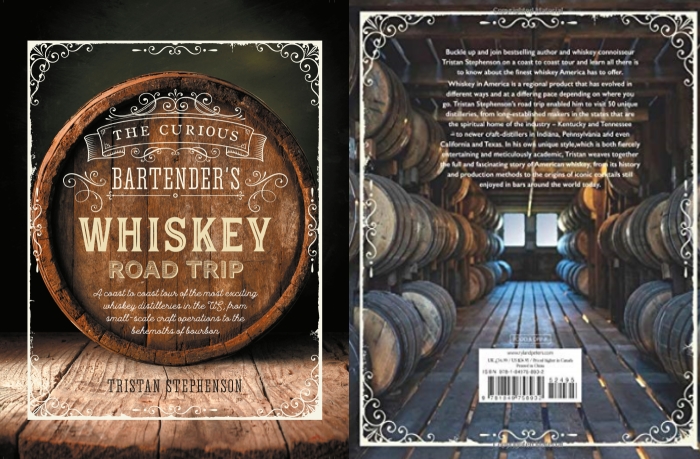 Front and back covers of The Curious Bartender's Whiskey Road Trip book