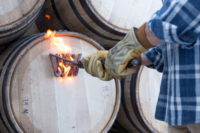 Branding a barrel at the Wyoming Whiskey Distillery