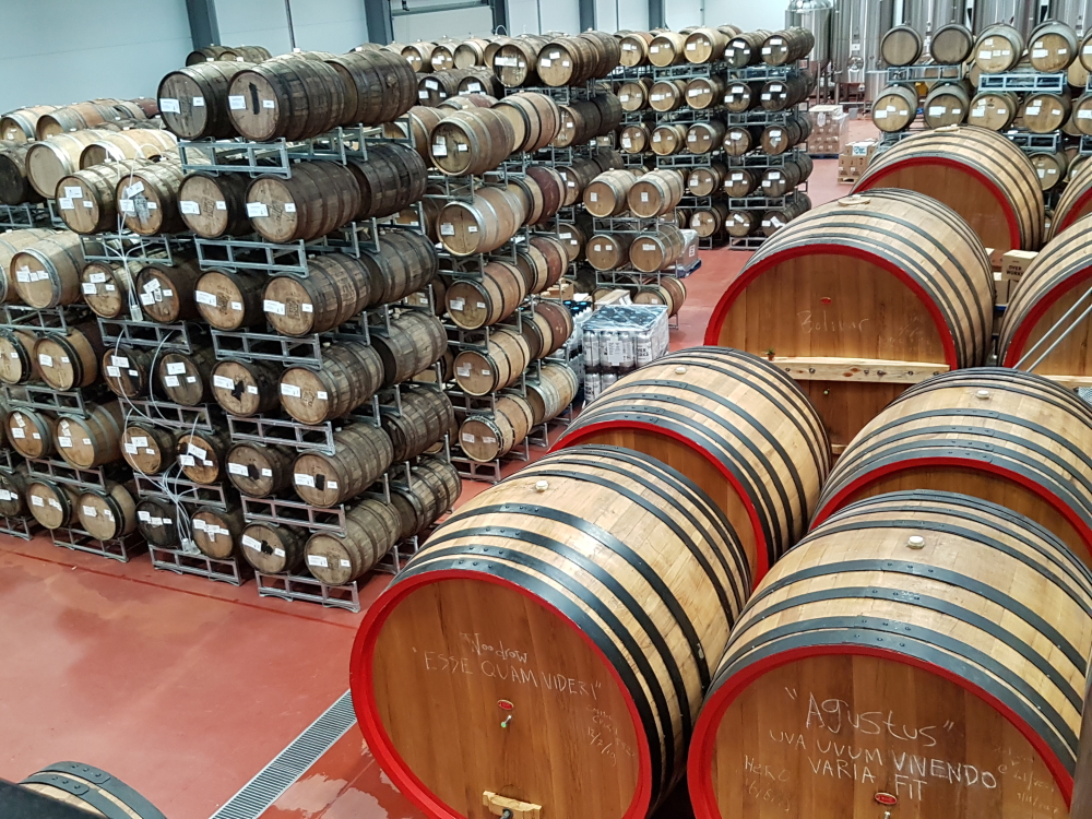 Barrels at the BrewDog Brewery and Distillery in Aberdeenshire, Scotland