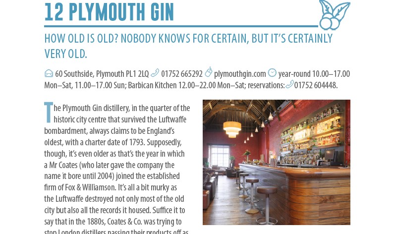 Britain in a Bottle Book Review sample entry for Plymouth Gin
