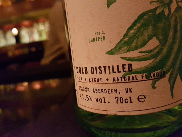 Porter's Gin bottle label in the Orchid Bar in Aberdeen, Scotland, The Distillery without a Still.