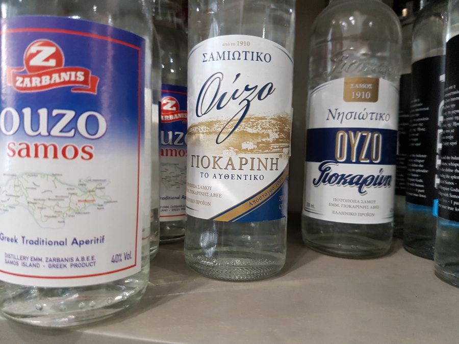 Ouzo bottles for sale on Samos in Greece