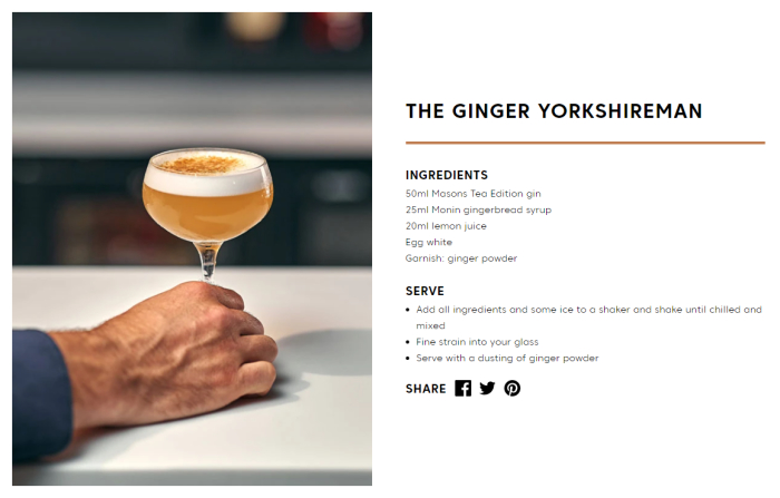 Masons Tea edition Gin Cocktail Ginger Yorkshireman