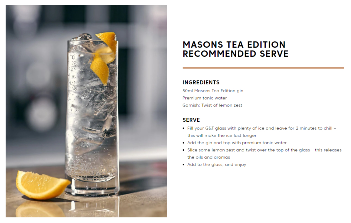 Masons Yorkshire Gin Tea Edition cocktail recipe