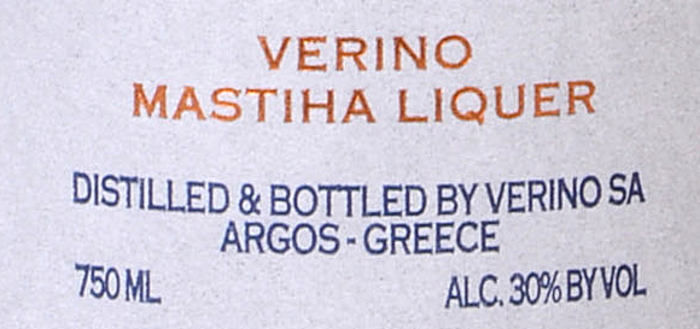 Mastiha Greek Spirit label detail