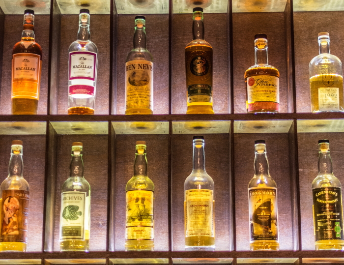 Back bar filled with spirits bottles