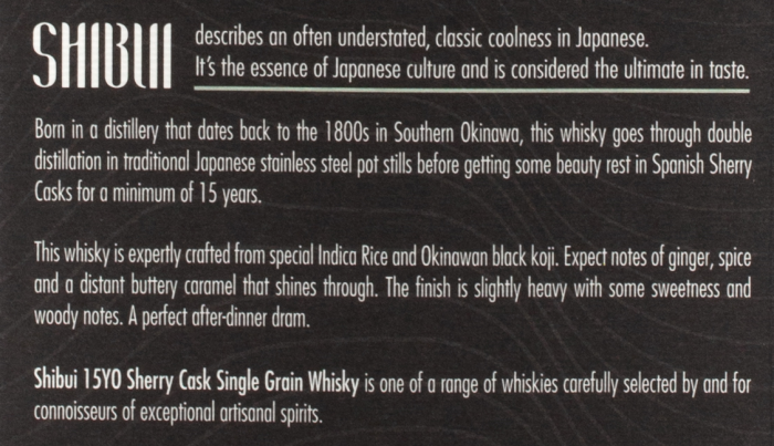 Shibui 15-Year-Old Sherry Cask Matured Japanese Whisky