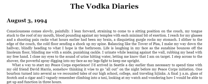 Vodka Diaries Opening Paragraphs