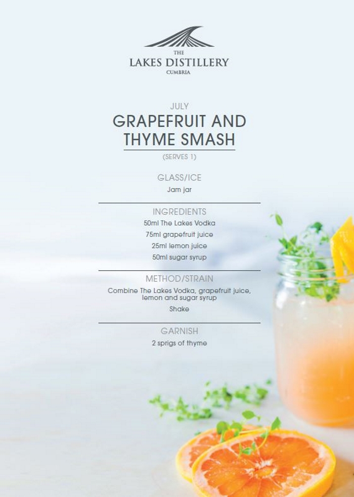 Grapefruit & Thyme Smash cocktail recipe made with Lakes Distillery Vodka