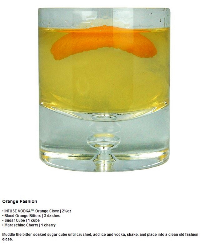 Orange Fashion vodka cocktail recipe using Infuse Orange Clove Vodka