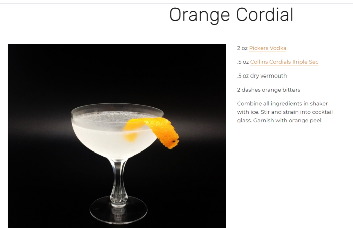 Pickers Orange Cordial Vodka Cocktail