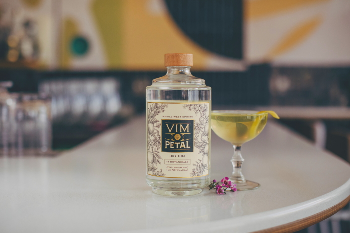 Vim and Petal Dry Gin bottle and cocktail