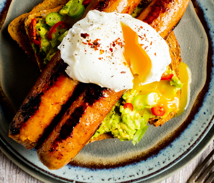 Tequila Slammer Bangers with a Poached Egg