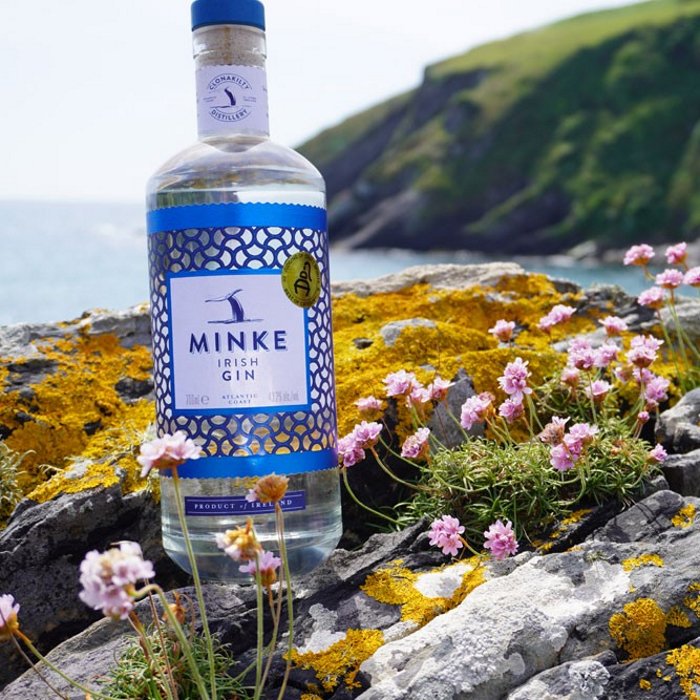 Minke Irish Gin Bottle on the coast