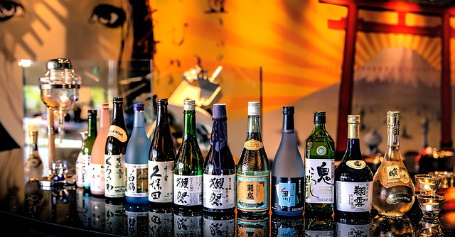 A collection of different sake bottles
