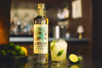 A caipirinha cocktail made with Abelha organic cachaca from Brazil