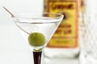 Gordon's Gin and Martini A bottle of Gordon's Gin behind a Martini gin cocktail