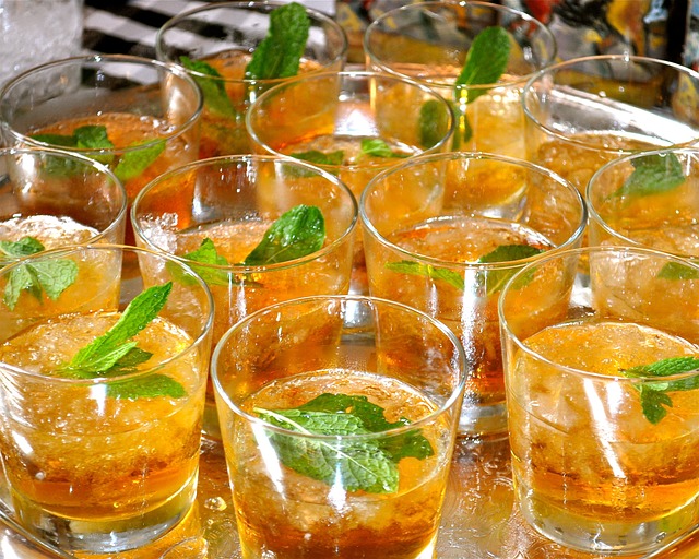 a tray of mint julep bourbon cocktails