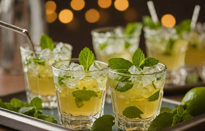 a tray of mint julep bourbon cocktails