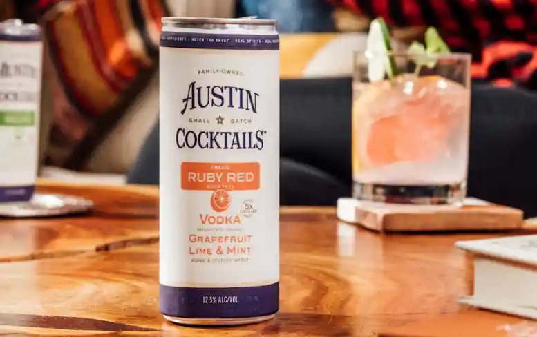 An Austin Ruby Red Vodka Cocktail in a Can