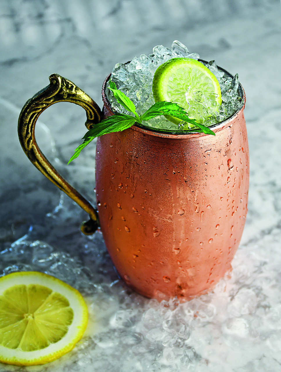 Moscow Mule cocktail in a traditional copper glass